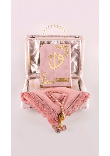 Kadife Çantalı Hafız Boy Kuranı Kerim (Pudra Pembe) fiyatları
