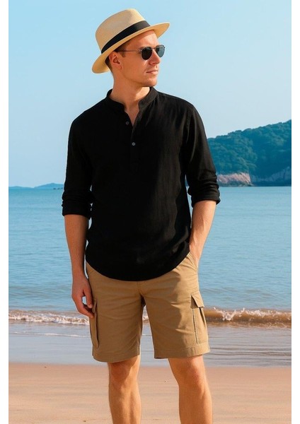 Erkek Uzun Kollu Hakim Yaka Düğmeli Erkek Müslim Gömlek