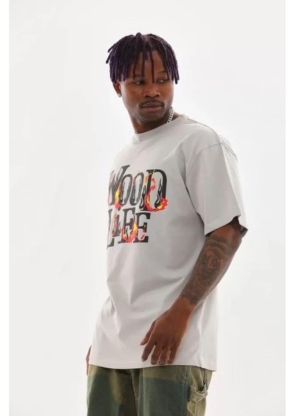 Unisex Baskılı Oversize T-Shirt - Gri fırsatları