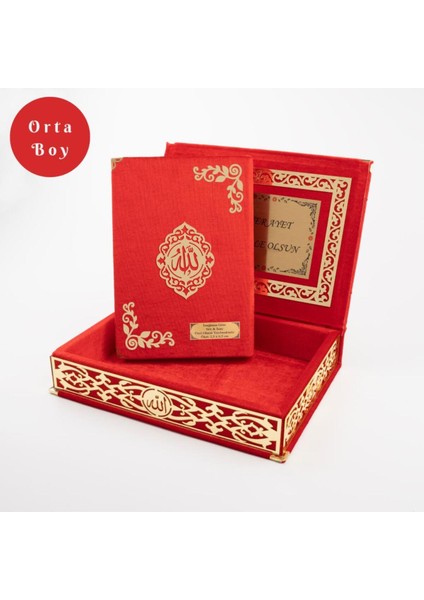 Raşel Kutulu Hediyelik Kuran-I Kerim (Orta Boy, Kırmızı, Şems Lafzatullah Gold Pleksi) modelleri