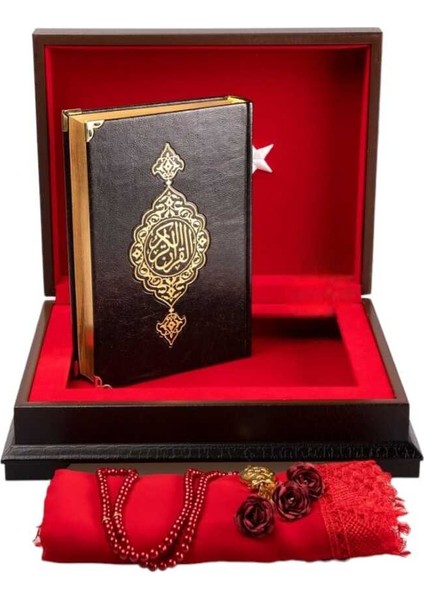 Kahverengi Sandıklı Hafız Boy Kur'an-I Kerim Seti-Türk Bayraklı modelleri