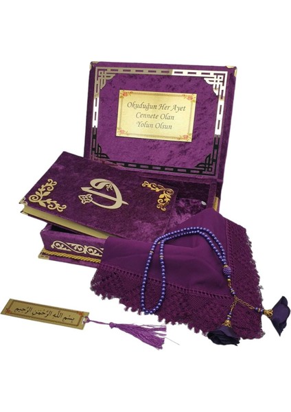 Kişiye Özel Reşal Kutulu Orta Boy Kur'an-I Kerim (Mürdüm) fiyatları