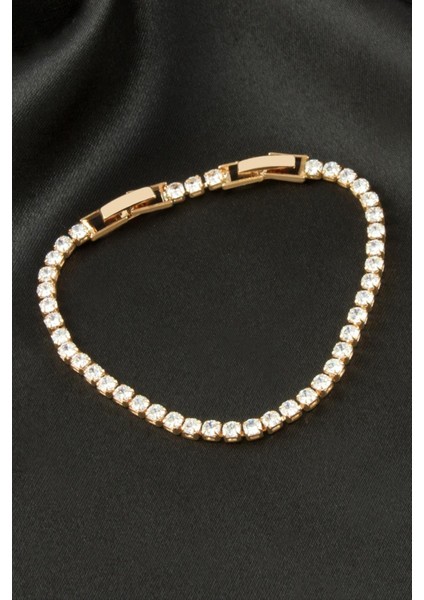 Yuvarlak Zirkon Taşlı Lüks Kararmaz Bileklik 3 mm