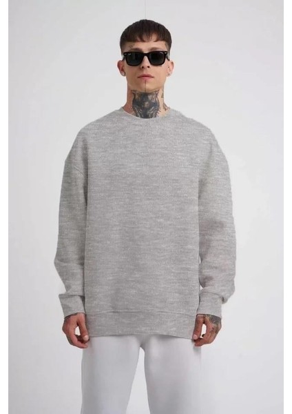 Unisex Biskilet Yaka Üç Iplik Sweatshirt - Gri