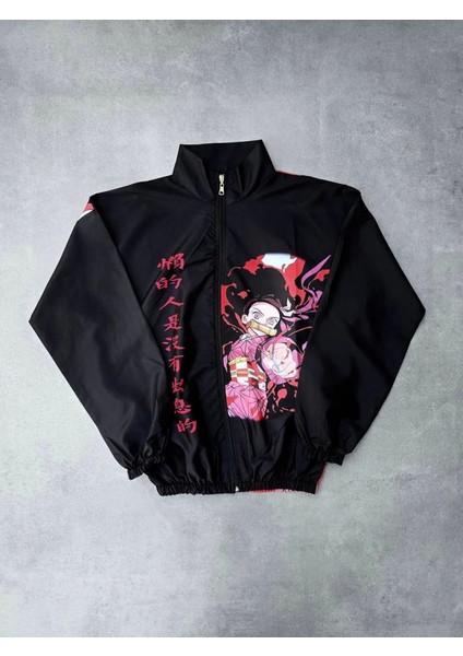 Fermuarlı Dijital Baskılı Rüzgarlık - Siyah