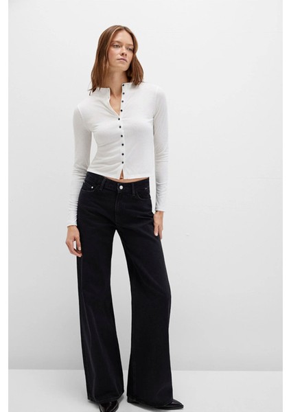 Kadın Düğme Detaylı Ekru Tişört 1613695-70057 fiyatları