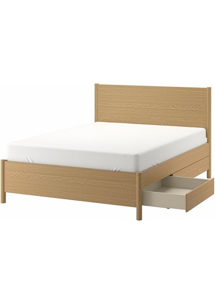 Çift Kişilik Baza, Meşe Kaplama, 160X200 Cm, 4 Çekmeceli