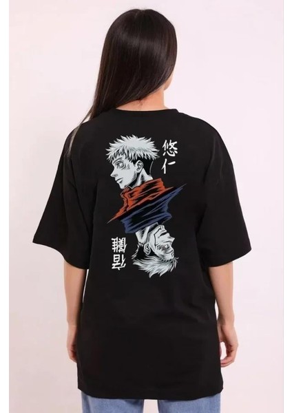 Unisex Bisiklet Yaka Baskılı Oversize T-Shirt - Siyah fiyatları