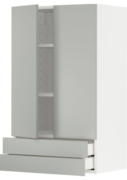 Mutfak Duvar Dolabı, Havstorp Açık Gri, 60X100 Cm, 2 Kapaklı, 2 Çekmeceli