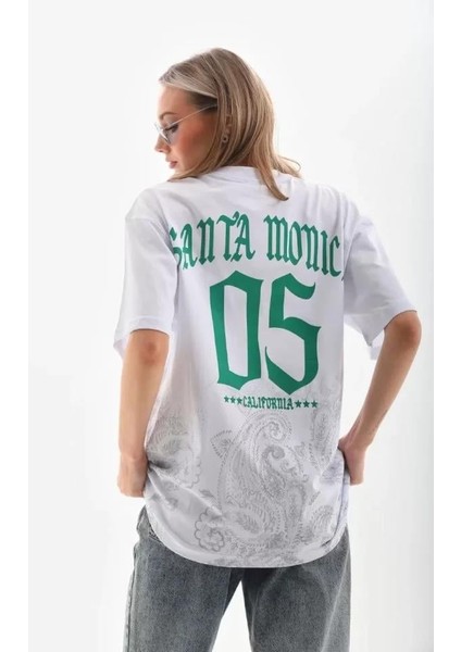Unisex Baskılı Oversize T-Shirt - Beyaz fiyatları