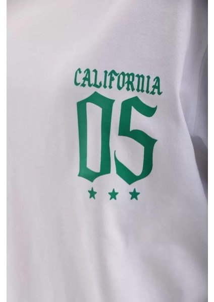 Unisex Baskılı Oversize T-Shirt - Beyaz modelleri