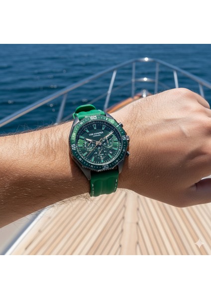 LC07848.077 Erkek Kol Saati | 45 mm Yeşil Kadran, Gri Çelik Kasa, Silikon Kordon indirimleri