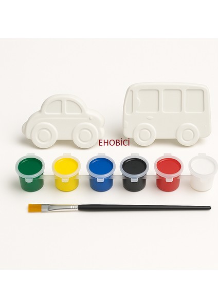 Ehobici Taş Boyama Seti Araba & Minibüs 6 Renk Akrilik Boya 5ml + Fırça
