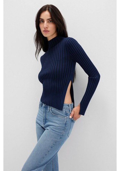 Yırtmaç Detaylı Lacivert Kazak 1710789-70497