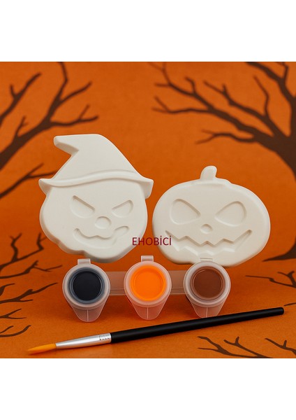 Ehobici Taş Boyama Seti Halloween Balkabağı 3 Renk Akrilik Boya 5ml + Fırça