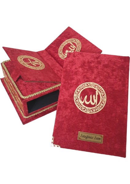 Dini Hediye Masa Üstü Rahleli Kadife Kaplı Sandıklı Kuranı Kerim Seti - Rahiya Serisi Bordo fırsatları