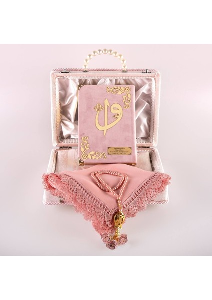 Kadife Çantalı Orta Boy Kuranı Kerim (Pudra Pembe) fiyatları