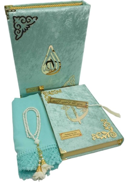 Kişiye Özel Reşal Kutulu Orta Boy Kur'an-I Kerim (Su Yeşili)