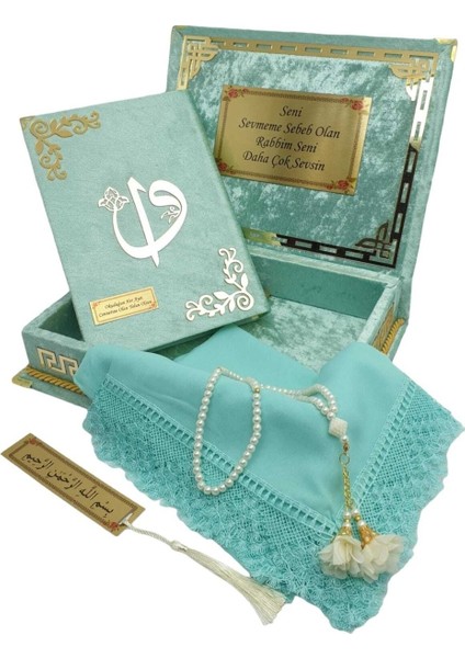 Kişiye Özel Reşal Kutulu Orta Boy Kur'an-I Kerim (Su Yeşili) modelleri