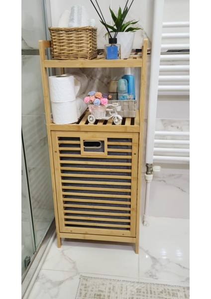 Bambu Kirli Sepeti 95X40X30 cm – Kapaklı Çamaşır Sepeti & Raflı Banyo Dolabı fiyatları