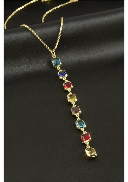 Dikdörtgen Taşlı Çelik Y Kolye