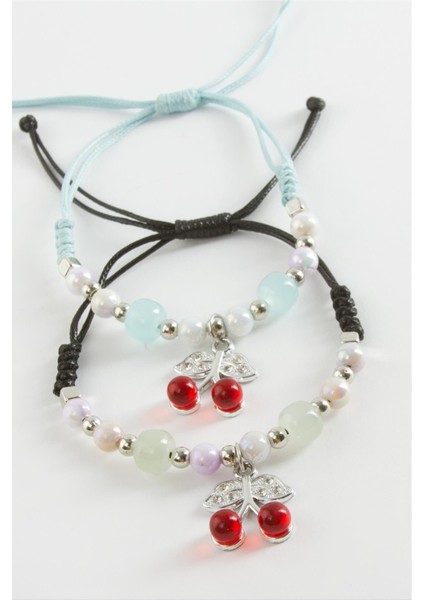 2 Adet Kiraz Zirkon Taşlı Lüks Ip Bileklik