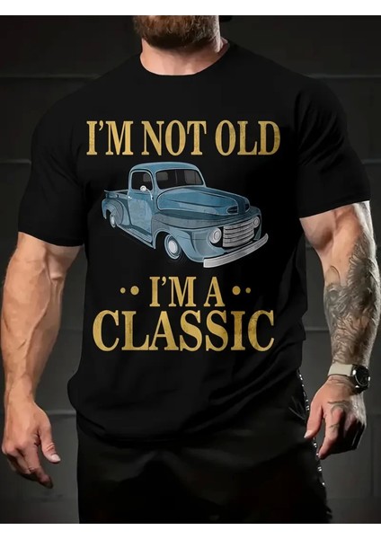 Baskılı Oversize Bisiklet Yaka T-Shirt - Siyah