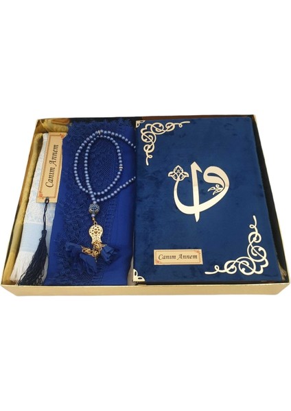 Lacivert Hediye Kuranı Kerim Seti Örtü Tespih Seccade Ayraç