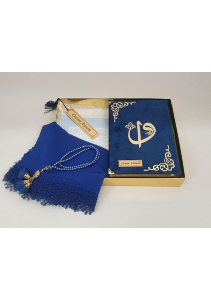 Lacivert Hediye Kuranı Kerim Seti Örtü Tespih Seccade Ayraç modelleri