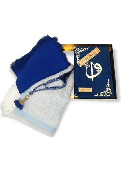 Lacivert Hediye Kuranı Kerim Seti Örtü Tespih Seccade Ayraç fırsatları
