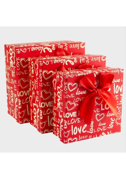 3'lü Love Yazılı Kalp Hediye Kutusu