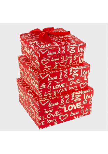 3'lü Love Yazılı Kalp Hediye Kutusu modelleri