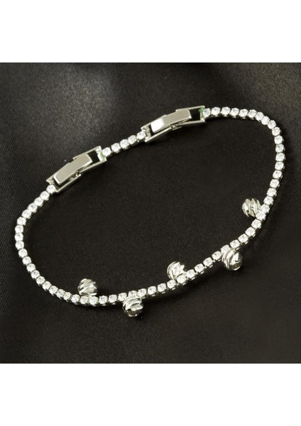 Ince Yuvarlak Tamtur Zirkon Taşlı Lüks Kararmaz Bileklik