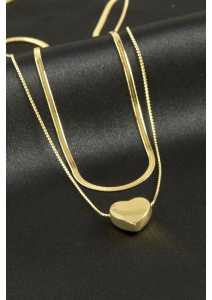 Kalp Lüks Çelik Ikili Kolye