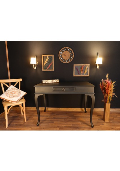 120 cm Çekmeceli Masif Siyah Çalışma Masası