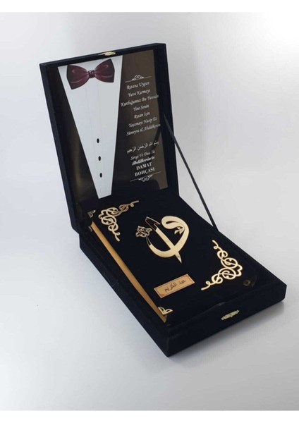 Damat Bohçası Plaketli Kuranı Kerim Siyah Kadife Renk modelleri