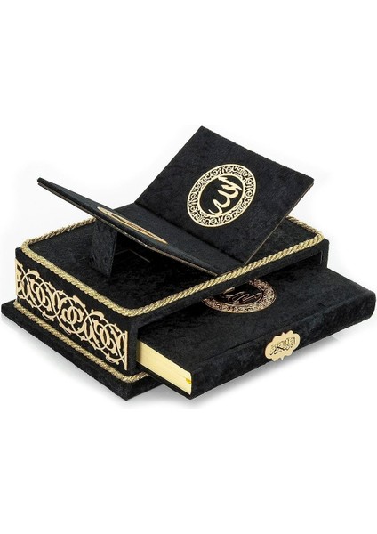 Masa Üstü Rahleli Kadife Kaplı Sandıklı Kuranı Kerim Seti - Rahiya Serisi Siyah fiyatları