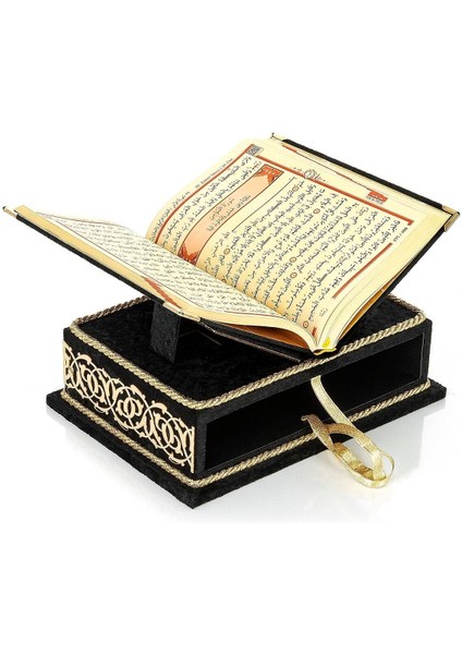 Masa Üstü Rahleli Kadife Kaplı Sandıklı Kuranı Kerim Seti - Rahiya Serisi Siyah indirimleri