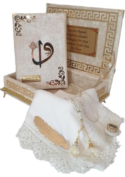 Kişiye Özel Reşal Ayaklı Kutulu Orta Boy 16*24 cm Kuranı Kerim Krem modelleri
