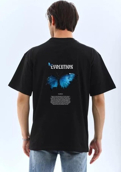 Unisex Bisiklet Yaka Baskılı Oversize T-Shirt - Siyah fiyatları