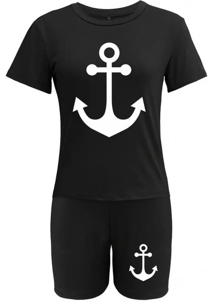 Kadın Kısa Kollu Çapa Baskılı Viskon Ikili Takım fırsatları