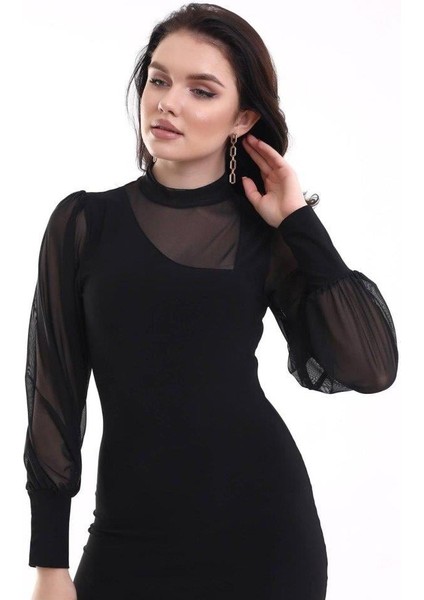 Kadın Balıkçı Yaka Transparan Detay Fırsat Ürün Sandy Kumaş Mini Elbise fiyatları