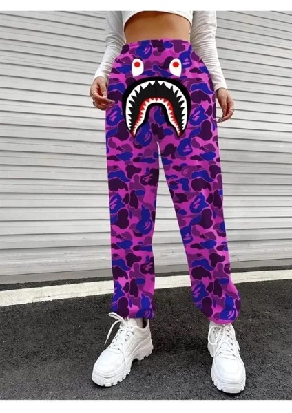 Bape Shark Dijital Baskılı Eşofman Altı - Mor