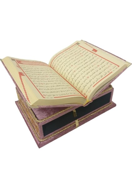 Masa Üstü Rahleli Kadife Kaplı Sandıklı Kuranı Kerim Seti Rahiya Serisi Gül Kurusu indirimleri