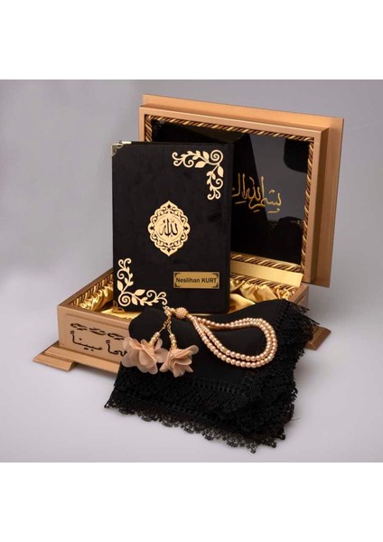 Şal Tesbih Kuran Hediye Seti (Hafız Boy, Lafzatullah, Siyah) modelleri
