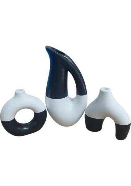 Siyah Beyaz 3'lü Vazo Seti