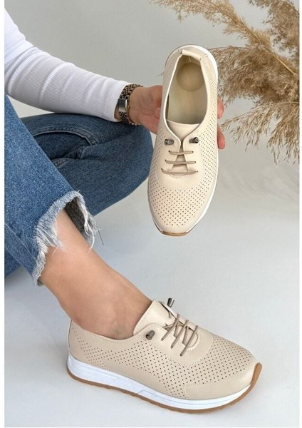Bej Cilt Bağcıklı Spor Ayakkabı 261010 36