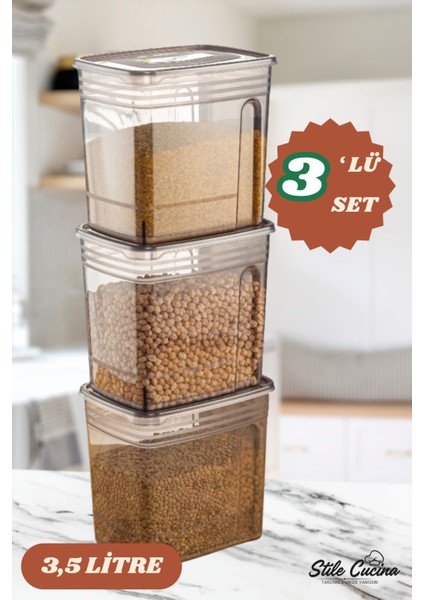 3'lü 3,5 Litre Strip Mega Boy Erzak Saklama Kabı Antrasit