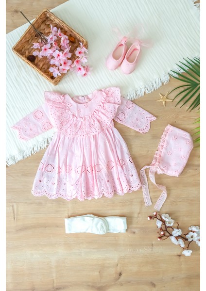 Kız Bebek Pembe Mevlüt Elbisesi Gelinlik Fransız Dantelli Mevlit Takımı Bebek Mevlütlük Seti STL6983