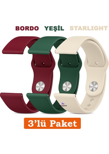 Huawei Watch 3 Gt Gt2 GT2E Gt3 Gt4 Gt5 Pro Se Elite 46MM Uyumlu 22MM 3'lü Paket Silikon Kordon Seti
